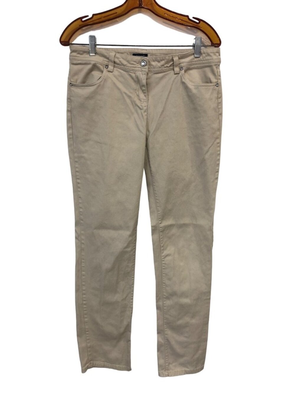 Bogari Pants Womens Size 8 Beige Stitched Back Pockets Designed in Italy Trouser